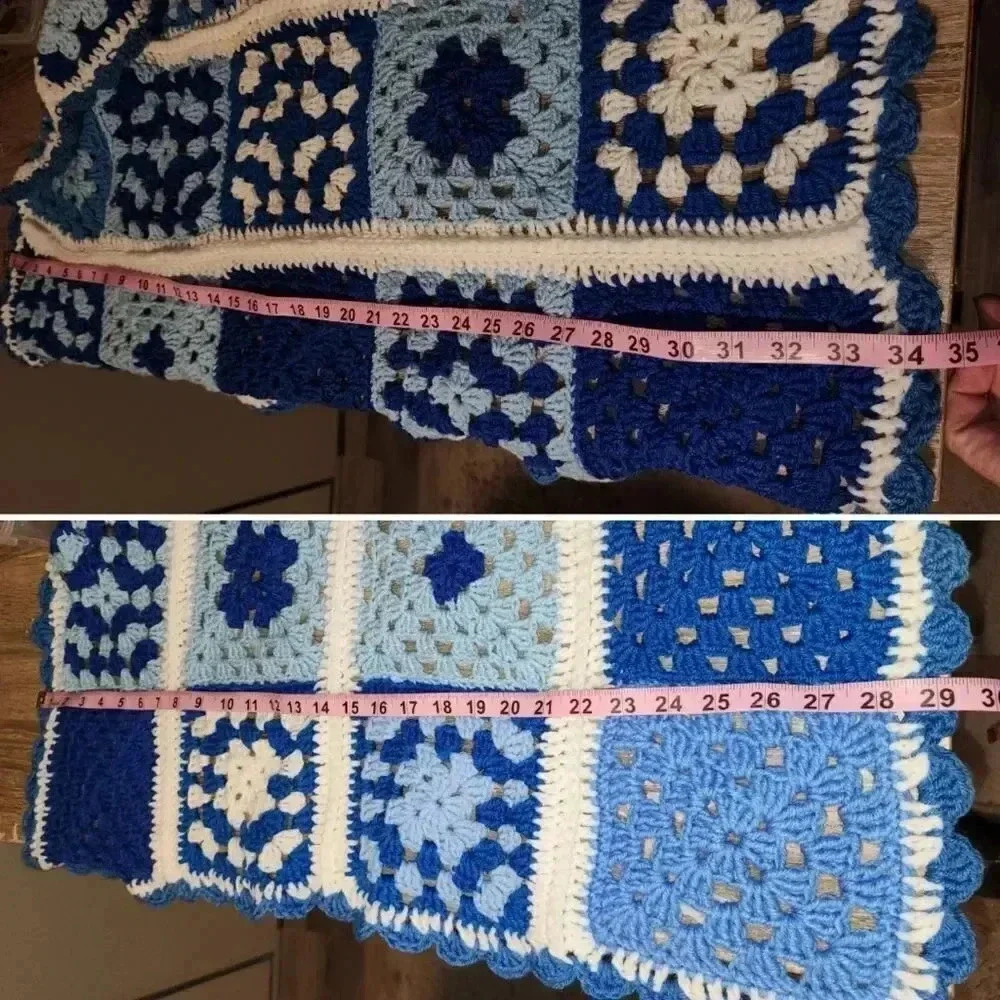 Vintage Hand Knit Crochet Granny Square Afghan Baby Child Kids Blanket Throw - Picture 4 of 4